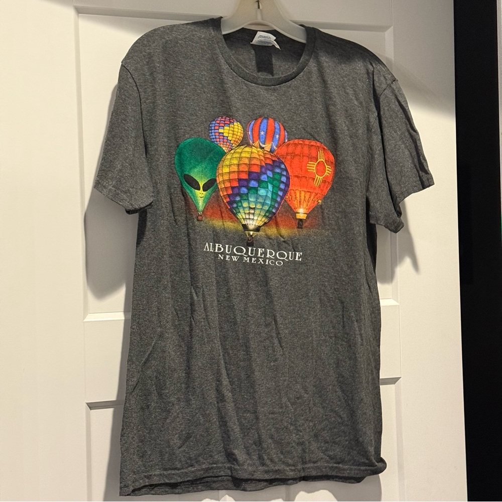 Albuquerque Gray T-Shirt with Colorful Balloon Print